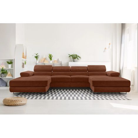 AX LIVING Sofa U Form mit Schlaffunktion Arborio U 352 cm in Ziegelrot