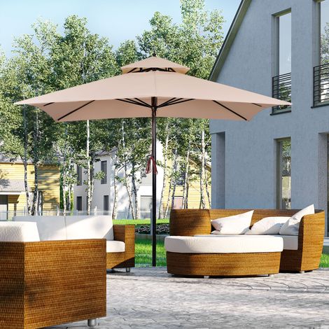 Parasol de Jardín de Metal 3x3x3 m con Doble Techo Impermeable y Manivela para Terraza Balcón Exterior Beige (1/5)