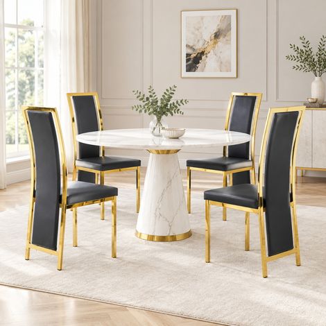 Sillas de comedor lote de 4 en PU negro y metal dorado, 109 cm, DESVIAE (1/5)