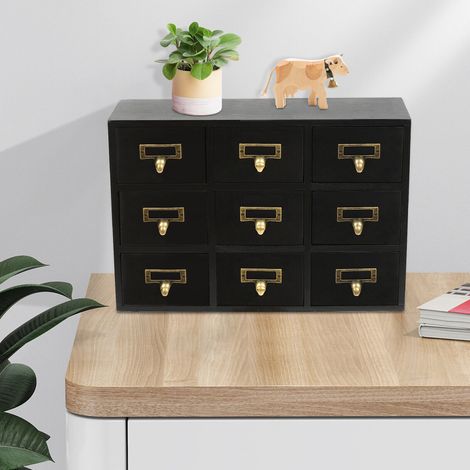 Gojoy – Armoire d'apothicaire 9 tiroirs en bois et métal – Style rustique – Dimensions 38x26x9.5 cm – Rangement pour bijoux et cosmétiques (1/5)