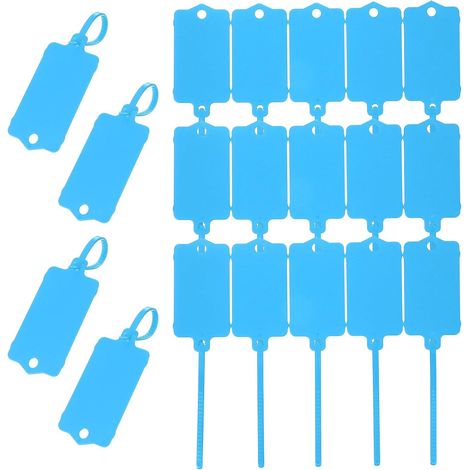APEX 100Pcs Étiquettes en Plastique Imperméables Vierges, Étiquettes d'Expédition, Réutilisables, Inscriptibles avec Attache Zippée pour Étiquetage de Bagage, Bleu 2.48 x 1.46 Pouce (1/5)