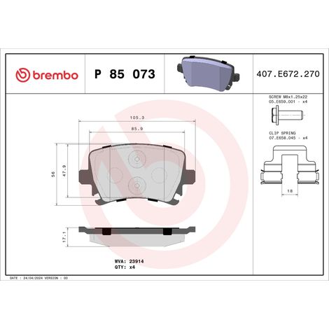 PLAQUETTES DE FREIN ARRIÈRE BREMBO P85073