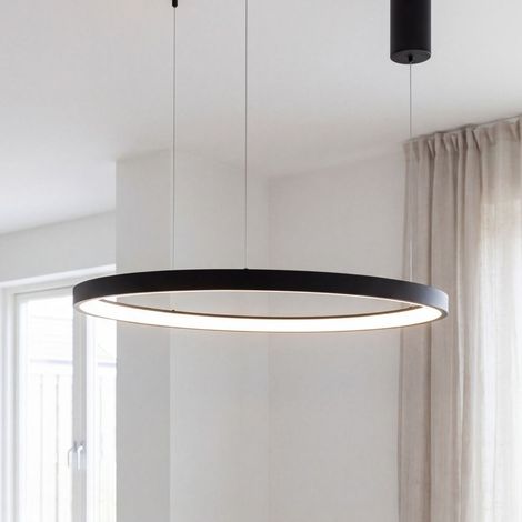 LED Pendelleuchte Farbwechsel warm-kalt 65 cm breit H: max. 150 cm Aluminium in Schwarz Hängelampe