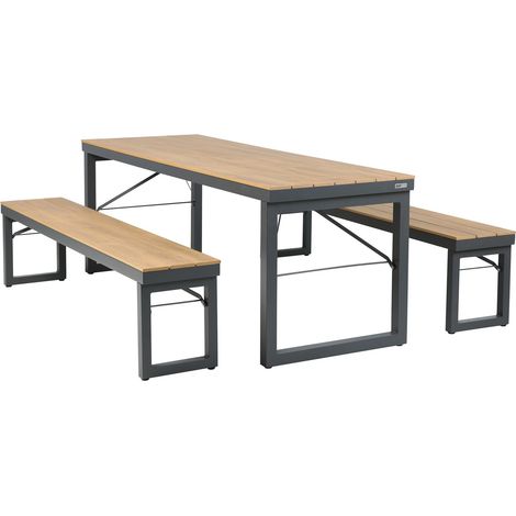 Axi Chianti Salon De Jardin Avec Table Et 2 Bancs En Anthracite /Marron Pour 6-8 Personnes Bois Avec Banc Aluminium/Polywood (1/5)