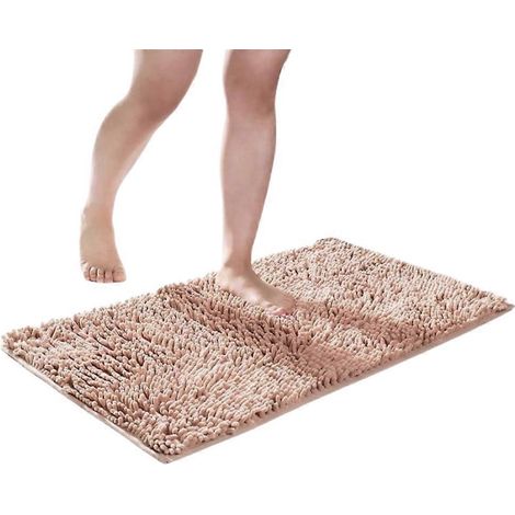 Tapis de bain chenille doux, moelleux et confortable, ultra-absorbant et épais, antidérapant, lavable en machine, marron clair. (1/5)
