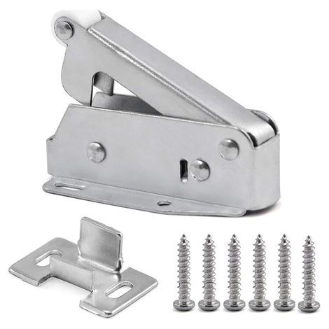 Automatischer, federbelasteter Riegel für Push-to-Open-Schranktüren und Dachbodenluken, Dachbodenlukenschloss, Push-to-Open-Türriegel für Schränke, Häuser usw. (1/5)