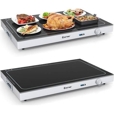 COSTWAY Chauffe Plat Electrique, Plaque Chauffante avec Plateau en Verre Trempé, Température Réglable, Poignées Isolantes, Réchauffe Plat, pour Buffets, Fêtes, Réunions de Famille(50 x 29 cm) (1/5)
