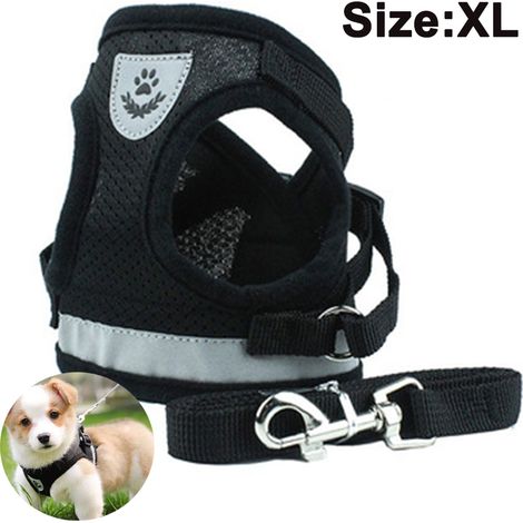Ensemble harnais et laisse pour chiens et chats, harnais rembourré en maille douce, harnais de poitrine réfléchissant, réglable et respirant pour la marche, la course et l'entraînement. (1/4)