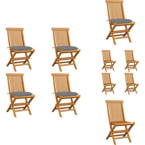 Gartenstühle mit Grauen Kissen 4 Stk. Massivholz Teak - Gartensessel - Gartenmöbel - Teakholz Gartenstuhl - Outdoor Sessel - Balkonmöbel (1/5)