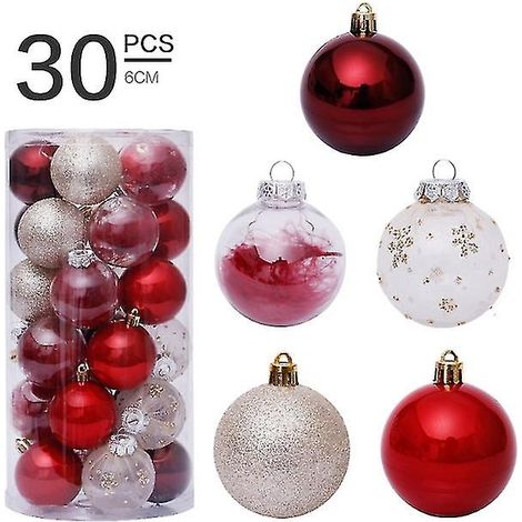 Boules de Noël rouges de 6 cm, lot de 30 boules de Noël en plastique, décorations à suspendre, Noël (1/5)