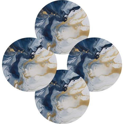 Lot de 4 sets de table ronds à texture marbre bleu doré, lavables, résistants à la chaleur, pour fête, décoration d'intérieur, usage quotidien'Parent'Multicolore'Lot de 4 (1/5)