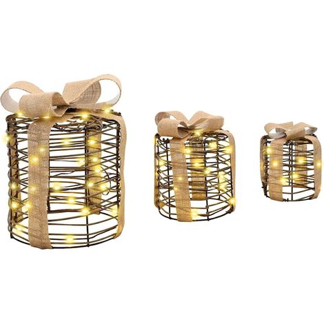 Décoration de boîte cadeau avec 60 LED 3 pcs Blanc chaud Rotin CFW345916 (1/5)