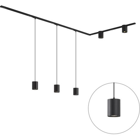 QAZQA Modern Track Lighting System Black with 3 Pendant Lights