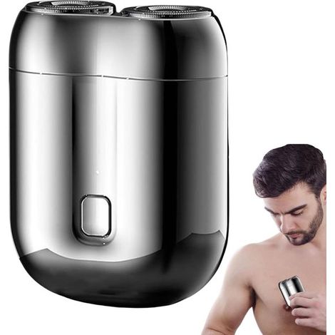 Tragbarer USB-Herrenrasierer, wiederaufladbar, wasserdicht, Doppelklinge, für Zuhause/Auto/Reisen (silber) (1/5)