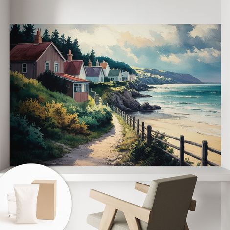 Fototapete Tapete Vliestapete mit Kleber - Wandtattoo - leicht anzubringen - Wandverkleidung Häuser auf den Klippen 104x70 cm (1/5)