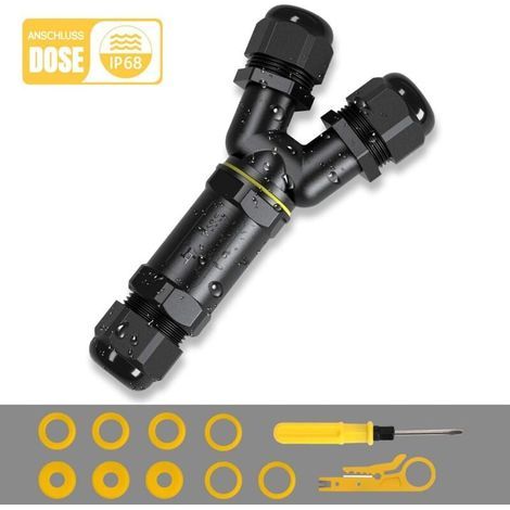 Boîte de Jonction Étanche IP68, Connecteur de Câble Extérieur en 3 Pôles pour Câble Ø 4-14mm (1/4)