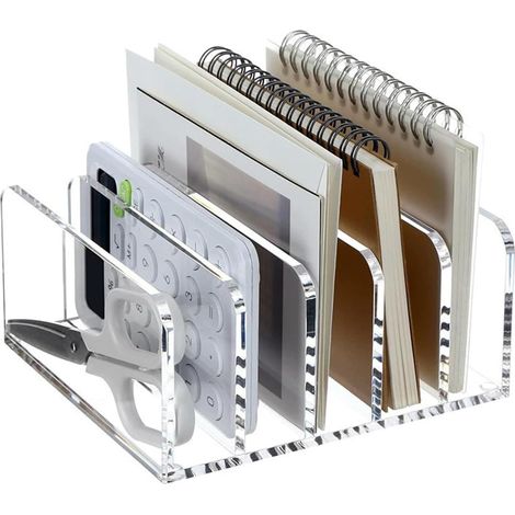 Plateau à courrier en acrylique, porte-lettres de bureau, 5 compartiments, support à lettres transparent, compartiments de rangement pour lettres, livres, porte-documents, organiseur de rangement (1/5)