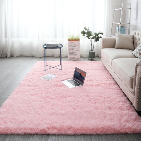 Tapis en peluche 160x200 cm – Moderne et moelleux, microfibre ultra-douce, adapté pour salon, chambre ou couloir, Rose (1/5)