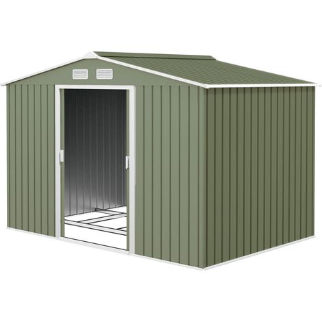 9 x 6ft Metal Garden Shed, Outdoor Storage Tool House with Ventilation Slots, Foundation Kit Lockable Double Doors, Light Green (1/5)