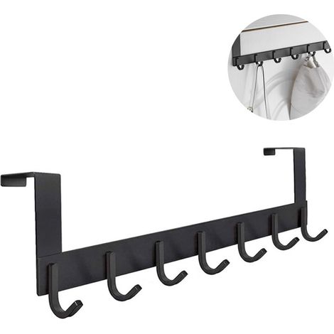 Porte-manteau à suspendre à la porte, crochets sans perçage, organisateur robuste pour manteau, chapeau, serviette, sac, peignoir, parapluie - 7 crochets, aluminium, réutilisable (1/4)