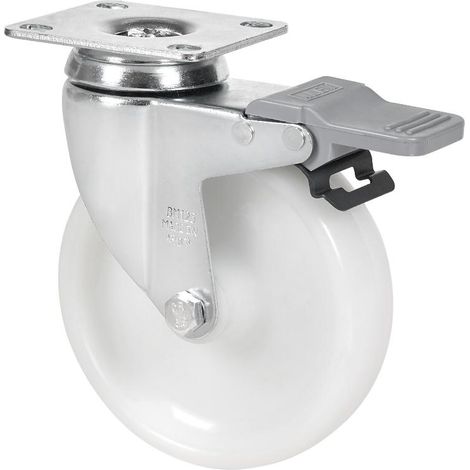 rueda giratora placa freno 10bhafd100-utr poliamix blanco eje rodillos
