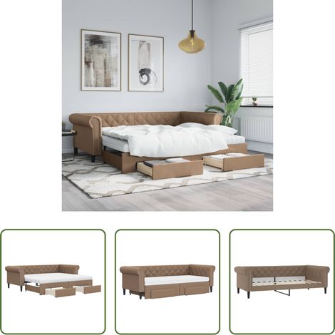 vidaXL Doppelbett - Tagesbett Ausziehbar mit Schubladen Braun 90x200 cm Kunstleder (1/5)