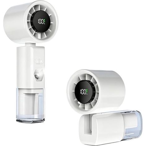 Ventilateur à main blanc avec brumisateur, puissant ventilateur turbo avec nano-brume, rechargeable USB et pliable, vitesse réglable en continu, pour extérieur et vacances (1/5)