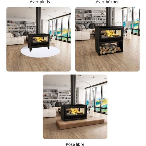 Bronpi – Poêle à bois 13 kW sur pieds – Double combustion – Évacuation supérieure – Ventilation débrayable 215 m3/h – Pour bûches jusqu'à 77 cm (1/3)