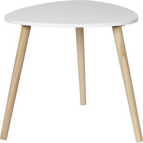 Table d'Appoint Scandinave "Shelly" 48cm Blanc & Naturel