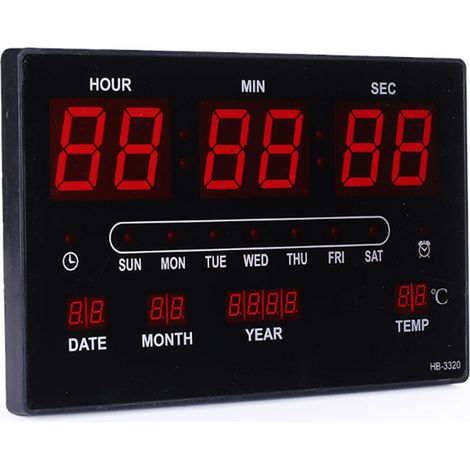 Horloge numérique électronique à LED avec calendrier, affichage de l'heure et de la température, prise UE 110-220 V (1/5)