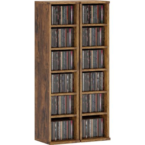 Set di 2 scaffali a colonna, mobiletto porta CD/DVD, 12 scomparti, 21 x 22,5 x 88,5 cm, capacità 204 CD, marrone