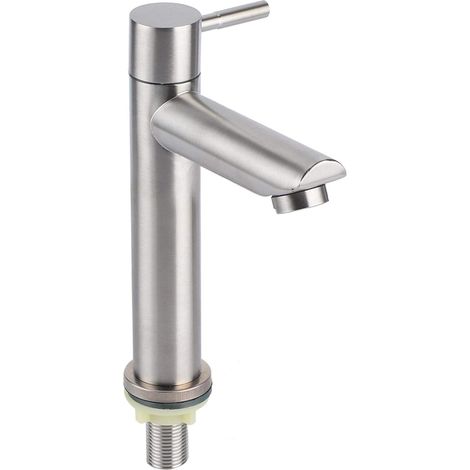 Robinet Froid Simple Robinet D'eau Froide Simple Brossé en Acier Inoxydable G1/2 avec Corps Haut Poignée Unique un Trou Pour Lavabo (1/5)