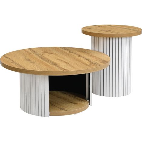 Tables basses gigognes rondes x2, MDF naturel, style scandinave (1/5)