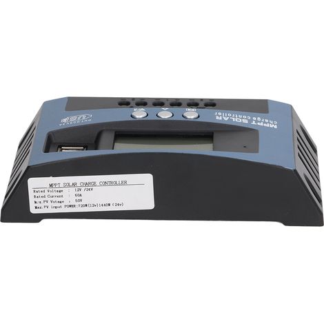 Régulateur de charge solaire MPPT 60A 12V 24V avec double régulateur de tension, écran LCD et protections multiples pour panneau solaire (1/5)