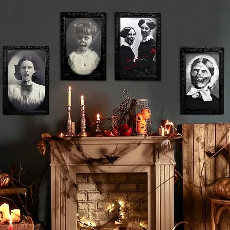 4 pièces (28x22 cm) décoration d'Halloween portrait effrayant Hallow (1/3)