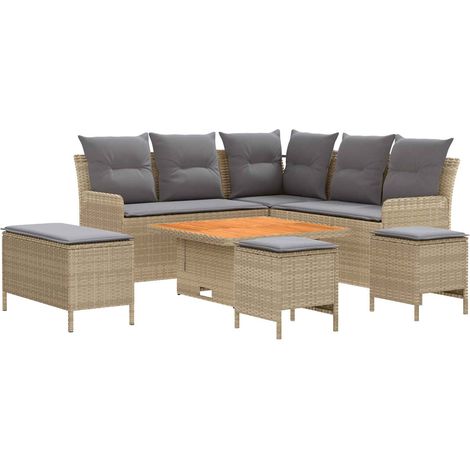 Furniture Sets with Pillow 7 pcs Beige and Light Grey PE Rattan vidaXL (1/5)
