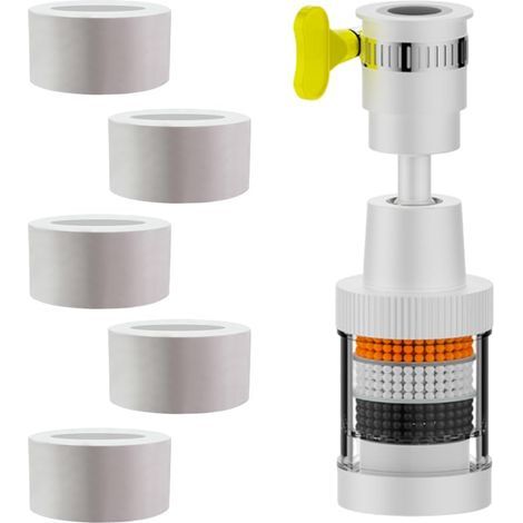 Filtre à Eau pour Robinet 360°, avec 5 Éléments Filtrants Interchangeables en Coton, Filtre Anti Calcaire Robinet, Filtre Eau Robinet, pour cuisine, évier, salle de bain, la Maison (1/5)