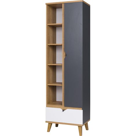 Bücherregal 200cm hoch MARIBOR-132 Eiche mit graphit und weiß (1/3)