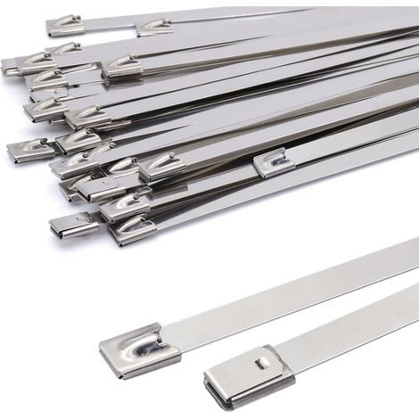 400 x 7,9 mm Metall-Kabelbinder, silberfarbene Edelstahl-Kabelbinder, Hochleistungs-Kabelbinder – Metall-Kabelbinder – Tragkraft 120 kg, 30er-Packung (1/5)