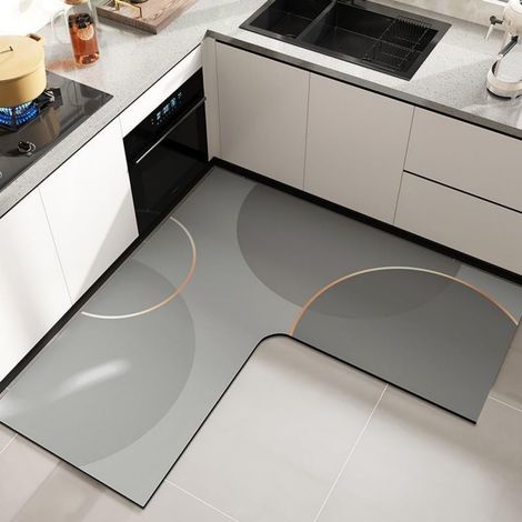 Alfombrilla de cocina para colocar frente al fregadero, antideslizante, lavable, en forma de L, moderna, con diseño abstracto gris, absorbente y de secado rápido para lavadero, baño y cocina (Estilo 5 (1/5)