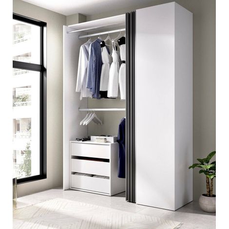 Dmora - Armario Sciliar, Estructura para vestidor, Perchero abierto, 141x52h205 cm, Blanco y Antracita (1/5)