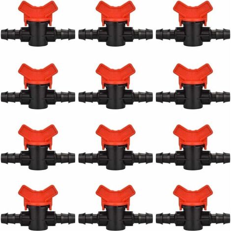 royaluxe -12 PCS Robinet de Jardin pour Tuyau, Tuyau Vanne d'irrigation 16  16mm Robinet d'arrêt raccord en Plastique pour Le contrôle extéri de la vanne d'eau de Jardin (Noir + Rouge), (1/5)