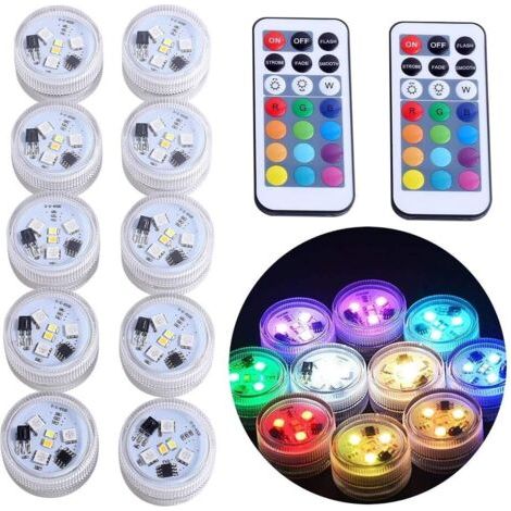 10 pcs Mini Lumières LED Submersible, LIGHT Lampe sous-Marines Étanche RGB Multicolore Bougies LED Éclairage avec 2 Télécommandes pour Piscine Étang Aquarium Vase (1/5)