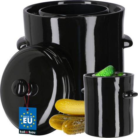 Barril hermético de gres Kotarbau® con tapa para encurtir repollo y pepinos, 10 l, color ébano. (1/5)