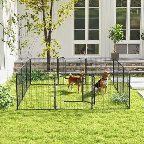Faltbarer Hundepferch 80 cm, 12 Paneele mit 2 Türen, Stahl grau (1/5)