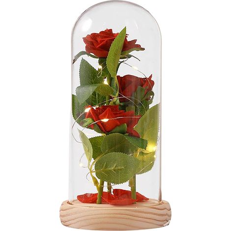 Rose Artificielle - Dôme En Verre Avec Lumière LED - Décoration Romantique Pour Chambre Ou Bureau - 1 Pièce (1/5)