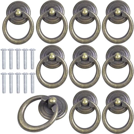 Lot de 10 poignées de tiroir vintage en alliage de zinc, rondes, style antique, pour placards, armoires, commodes et autres meubles, finition bronze (1/5)