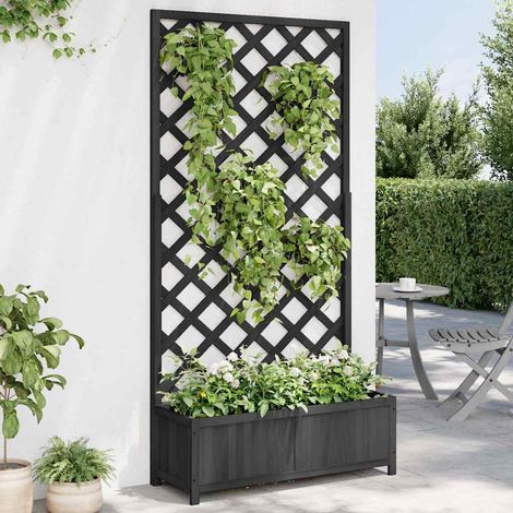 vidaXL Jardinera con enrejado negro 90x35x180 cm madera maciza de abeto (1/5)