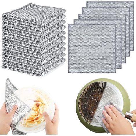 Confezione da 15 panni multifunzionali in filo metallico 25 x 25 cm Antigraffio Versatile per pulire lavelli, piani di lavoro e altro Può essere utilizzato bagnato o (1/5)