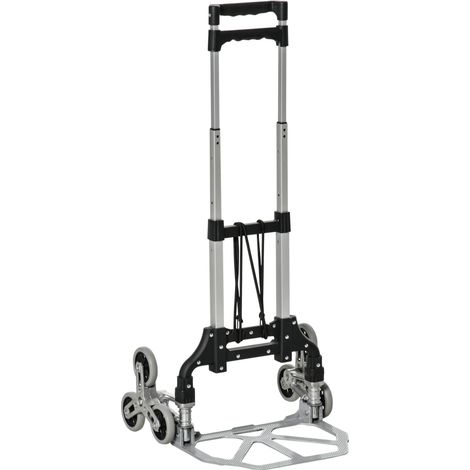 Diable monte-escalier pliant 6 roues en aluminium charge 70 kg chariot télescopique avec sangle pour colis et courses (1/5)